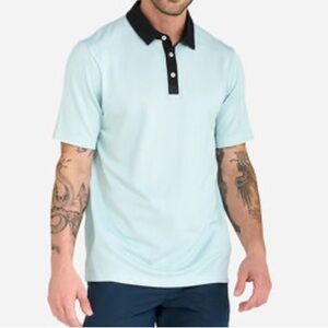 LULULEMON Light Blue Gray Trim Short Sleeve Polo Shirts Size Medium